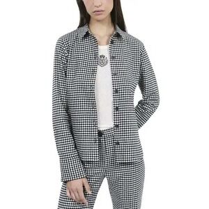 The Kooples Vicky Check Shirt Wool Size 4/10 Black White Plaid Heavy Top French